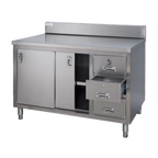 Thumbnail image #1 for Tarrison Products Ltd. Servery TC-C2436BD Stainless Steel Enclosed Work Table, Sliding Doors, 3 Locking Drawers, 36"W x 24"D, 6"H Backsplash