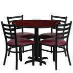 Thumbnail image #1 for Flash Furniture HDBF1006-GG Round Table and 4-Chair Set, 36" Diameter x 30"H, Mahogany/Black, Burgundy Vinyl Seats