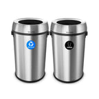 Thumbnail image #1 for Alpine Industries ALP470-65L-R-T 2-Stream Stainless Steel Recycling Bin and Trash Receptacle, Open Top, 17 Gallon Each