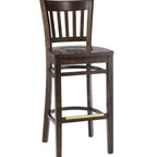 Thumbnail image #1 for G & A Commercial Seating Vertical 9625SS Commercial Wood Bar Stool, Slat Back, Solid Wood Saddle Seat, Footrest