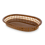 Thumbnail image #1 for New Star Foodservice Inc. 44003 Stackable Oval Fast Food Basket, 10-1/2" x 7", Plastic, Brown Case of 3 Dozen