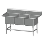 Thumbnail image #1 for SPG International Universal Stainless 3SL1618 3-Compartment Stainless Steel Sink, 57"W x 23.5"D x 36"H, 14 Gauge, 9" Splash
