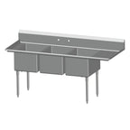 Thumbnail image #1 for SPG International Universal Stainless 3N1620-RD18 3-Compartment Stainless Steel Sink, 20" x 16" Compartments, 18" Right Drainboard