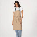 Thumbnail image #1 for Chef Works F8WS-KHA-0 Khaki Poly/Cotton Snap Bib Butcher Apron with Divided Patch Pocket
