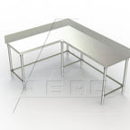 Thumbnail image #1 for AERO Manufacturing 3TCBX-60132 Stainless Steel Corner Work Table, 132 x 60 x 24 in, 16-Gauge 300 Series Top, 4 in Backsplash, Open Crossrails