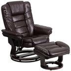 Thumbnail image #1 for Flash Furniture BT-7818-BN-GG Brown Upholstered Swivel Recliner with Integrated Headrest, Mahogany-Finish Wood Base and Ottoman