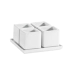 Thumbnail image #1 for CAC China Gourmet Collection DT-SQ5 Porcelain Square Tray and 4 Square Bowl Set, 2-1/2 oz Bowls Case of 10