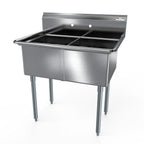 Thumbnail image #1 for NBR Equipment 2SG-242414 Two-Compartment Stainless Steel Sink, 53"W x 29-1/2"D, 24"W x 24"D x 14" Deep Compartments, 10"H Backsplash
