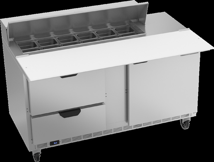 Product image #6 for Beverage-Air SPED60HC-12C-2 60-Inch Two-Section Sandwich Prep Table with 12-Pan Cut Top, 2 Drawers, and 1 Door