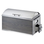 Thumbnail image #1 for Cal-Mil Ashwood 3828-83 8 Qt Rectangular Chafer with Hinged Stainless Steel Lift-Off Lid, Windguard, Fuel Drawer, Oak Wood Gray Wash