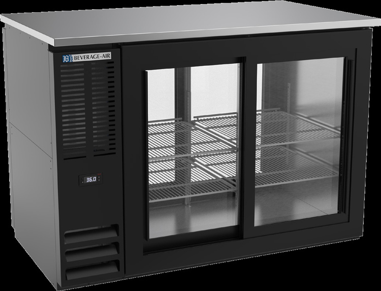 Product image #2 for Beverage-Air 48-Inch Two-Section Food-Rated Pass-Thru Back Bar Refrigerator with 4 Sliding Glass Doors