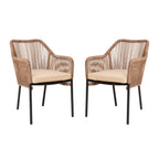 Thumbnail image #1 for Flash Furniture SDA-AD892006-NAT-2-GG Outdoor Restaurant Chair, Woven Back and Seat, Aluminum Frame, Rounded Arms, Zippered Cushion, Ivory