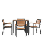Thumbnail image #1 for Flash Furniture XU-DG-810060064-GG Patio Dining Table Set, 35" Square Synthetic Teak Table with Umbrella Hole and 4 Stacking Chairs