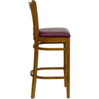 Thumbnail image #2 for Flash Furniture Hercules XU-DGW0008BARVRT-CHY-BURV-GG Restaurant Bar Stool, Vertical Wood Slat Back, Burgundy Vinyl Upholstered Seat, Cherry Finish