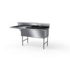 Thumbnail image #1 for NBR Equipment 2SS-242414L24-REINF 2-Compartment Stainless Steel Sink, Left Drainboard, (2) 24" x 24" x 14" Compartments, 76-3/16"W