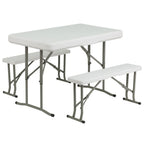 Thumbnail image #1 for Flash Furniture DAD-YCZ-103-GG Folding Rectangular Table with 2 Benches, 25-1/2"W x 41"L x 28-1/2"H, Granite White Plastic Top