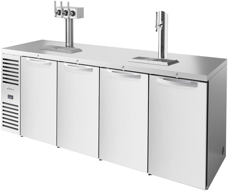 Product image #5 for True 92 Inch Four-Section Refrigerated Draft Bar Cooler with Stainless Steel Countertop and 2 Insulated Beer Columns