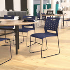 Thumbnail image #2 for Flash Furniture Hercules RUT-2-NVY-BK-GG Navy Plastic Stacking Chair, 881 lb Capacity, Perforated Back, Black Sled Base