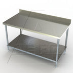 Thumbnail image #1 for AERO Manufacturing 4TGB-3048 Stainless Steel Work Table, 16-Gauge 430 Top, 48"W x 30"D x 39"H, 4" Backsplash, Galvanized Undershelf