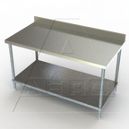 Thumbnail image #1 for AERO Manufacturing 4TGB-30132 430 Stainless Steel Work Table with 4" Backsplash and Galvanized Undershelf, 132"W x 30"D x 39"H
