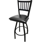 Thumbnail image #1 for Oak Street SL2090S Armless Metal Swivel Bar Stool with Vertical Back, Footring, and Black Powder Coat