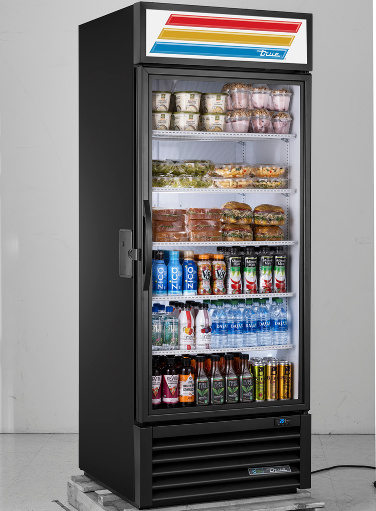 Product image #5 for True One-Section Glass Door Merchandiser Refrigerator with Health Safety Timer, 5 Shelves, Black Exterior (GDM-26-HST02-HC~TSL01)