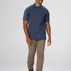 Thumbnail image #1 for Chef Works CBN02-AFB-S Men's Short Sleeve Chef Coat, Air Force Blue, Small, Poly/Cotton Stretch