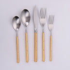 Thumbnail image #1 for Kadra Kitchenware Vikko Dine VF-40-SGS 20-Piece Flatware Set, Service for 4, Brushed Gold Sage, 18/10 Stainless Steel Case of 6
