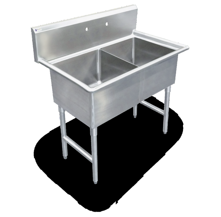 Product image #4 for Steel Works Stainless Two-Compartment Commercial Sink with Legs, 18-Gauge 304 Stainless Steel, No Drainboard
