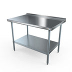 Thumbnail image #1 for NBR Equipment TG-6018R Stainless Steel Work Table, 60"W x 18"D, 18 Gauge 400 Series Top, 1-1/2" Backsplash, Undershelf