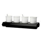 Thumbnail image #1 for CAC China BF BF-PS40 Jam/Sauce Pot Set with 4 Porcelain Pots and Metal Stand, 42 oz Each