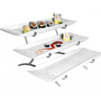 Thumbnail image #1 for Cal-Mil PP1033-39 3-Tier Rectangular Platter Display with 3 Porcelain Platters and Platinum Metal Stand, 23"L x 18"W x 12"H