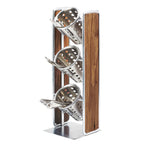 Thumbnail image #1 for Cal-Mil Mid-Century 3715-49 3-Compartment Cylinder Display, Walnut with Chrome Frame, 6-1/2"W x 6-1/2"D x 19-1/2"H