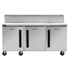 Thumbnail image #1 for Traulsen Dealer's Choice CLPT-7230-SD-LRR-LK Three-Section Stainless Steel Prep Table Refrigerator, 72"W, 30-Pan, Solid Doors