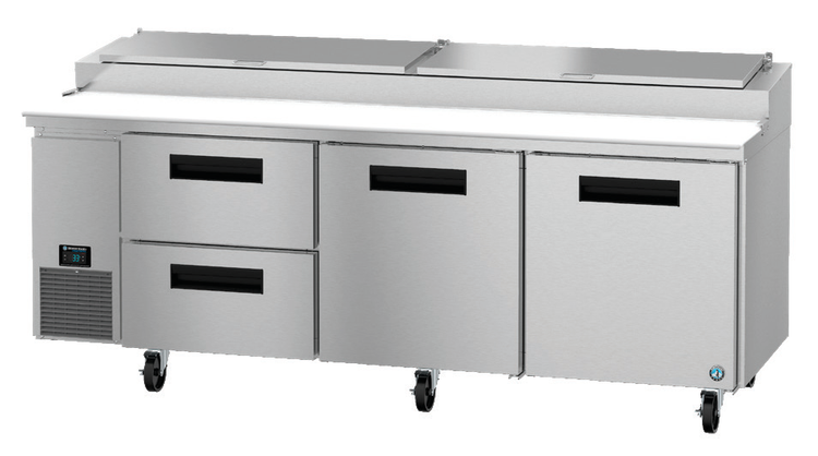 Product image #5 for Hoshizaki Steelheart PR93B-D2 93-Inch Three-Section Pizza Prep Table with 2 Doors and 2 Drawers