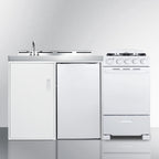 Thumbnail image #3 for Summit 60-Inch All-In-One White Kitchenette with 20-Inch 4-Burner Sealed Gas Range and Oven, Refrigerator-Freezer, Sink, and Storage Cabinet