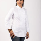 Thumbnail image #1 for Chef Works ECWO-WHT-10 Women's White 100% Cotton Long-Sleeve Double-Breasted Chef Coat, Size 10