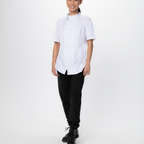 Thumbnail image #1 for Chef Works CBZ03W-WHT-XS Women's White Chef Coat, Raglan Short Sleeve, Offset Zip Front, Snap Collar, XS