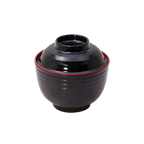 Thumbnail image #1 for Korin Inc NR-613 Melamine Soup Bowl with Lid, 8 oz, Ribbed, Black with Red Rim