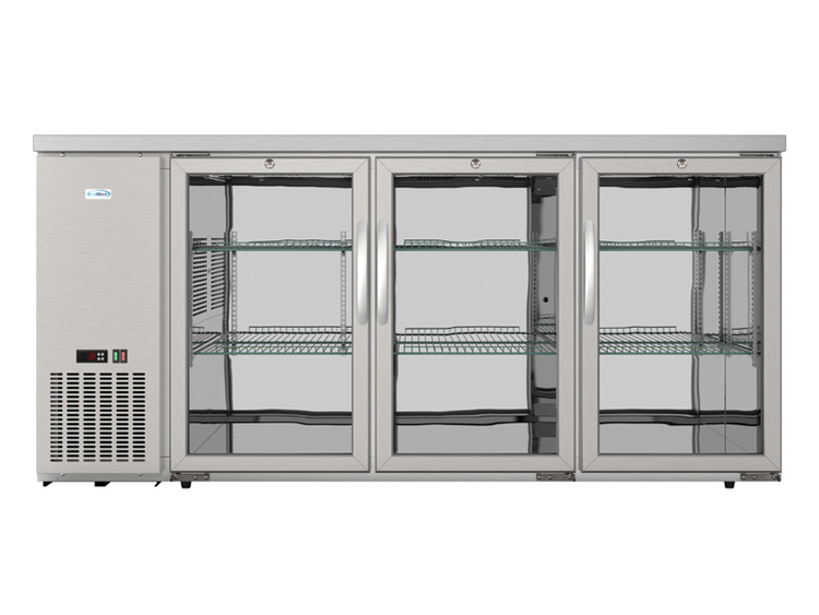 Product image #6 for KoolMore 72-Inch Three-Section Back Bar Cooler with 3 Glass Swing Doors and LED Lighting, 18.3 Cu. Ft., Stainless Steel