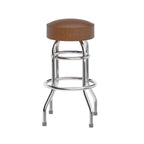 Thumbnail image #1 for Flash Furniture XU-D-100-WBRN-GG Backless Swivel Bar Stool with Weathered Brown Upholstered Seat and Chrome Double-Ring Frame