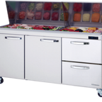 Thumbnail image #1 for Blue Air FSE LLC BLMT72-D2R-HC Three-Section Mega Top Sandwich Prep Table, 72-3/8"W, 2 Doors, 2 Drawers, 30-Pan Capacity