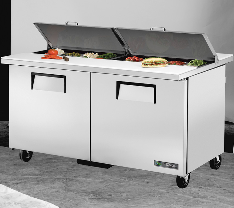 Product image #5 for True Dual-Sided Sandwich/Salad Prep Table, 60-Inch, 16-Pan, Solid Doors