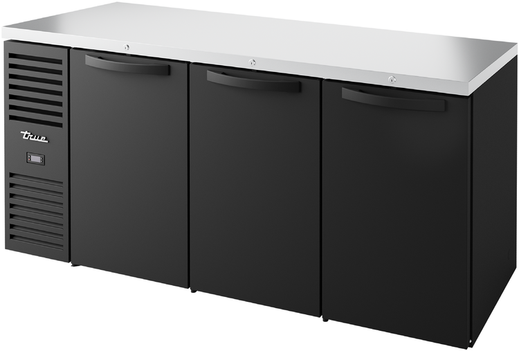 Product image #5 for 72-Inch Three-Section Refrigerated Back Bar Cooler with Solid Hinged Locking Doors and Stainless Steel Countertop