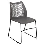 Thumbnail image #1 for Flash Furniture RUT-498A-GY-GG Gray Poly Stacking Chair with Perforated Back and Black Metal Sled Base
