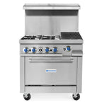Thumbnail image #1 for USR Brands Standard Range SR-R36-12CB 36" Natural Gas Commercial Range with 4 Open Burners, 12" Charbroiler and Standard Oven