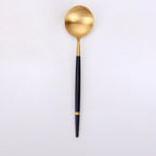 Thumbnail image #1 for Kadra Kitchenware Vikko Dine VF-TS50-OGB Demitasse Tea Spoon, Brushed Gold 18/10 Stainless Steel, Oak Handle Case of 12