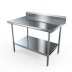 Thumbnail image #1 for NBR Equipment TS-3024R5 Stainless Steel Work Table, 30"W x 24"D, 18-Gauge 430 Top, 5" Backsplash, Adjustable Undershelf