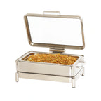 Thumbnail image #1 for Cal-Mil 23718-49 Rectangular Induction Chafer with Soft-Close See-Through Lid, Chrome-Plated, 26"W x 18.5"D x 10"H