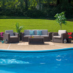 Thumbnail image #2 for Flash Furniture DAD-SF-113R-CBN-GG 4-Piece Patio Set with Chair, Sofa and Table, Faux Rattan Resin Frame, Chocolate Brown